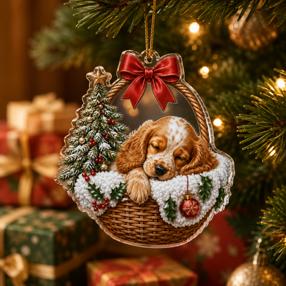 Dog Chrismast With Wicker Basket Spaniel