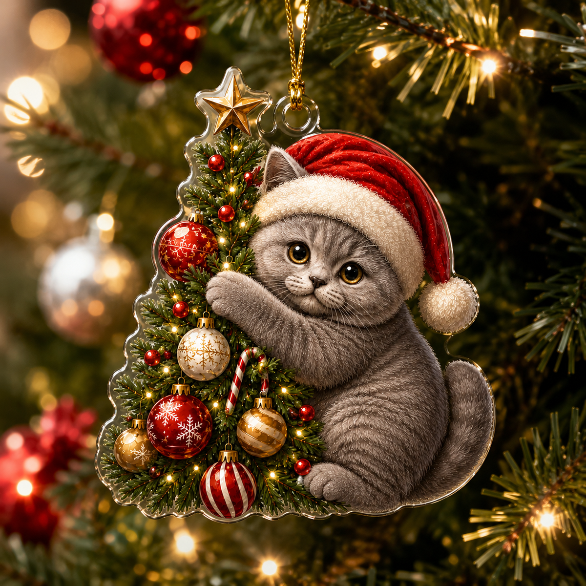 Cat With Christmas Tree British Shorthair