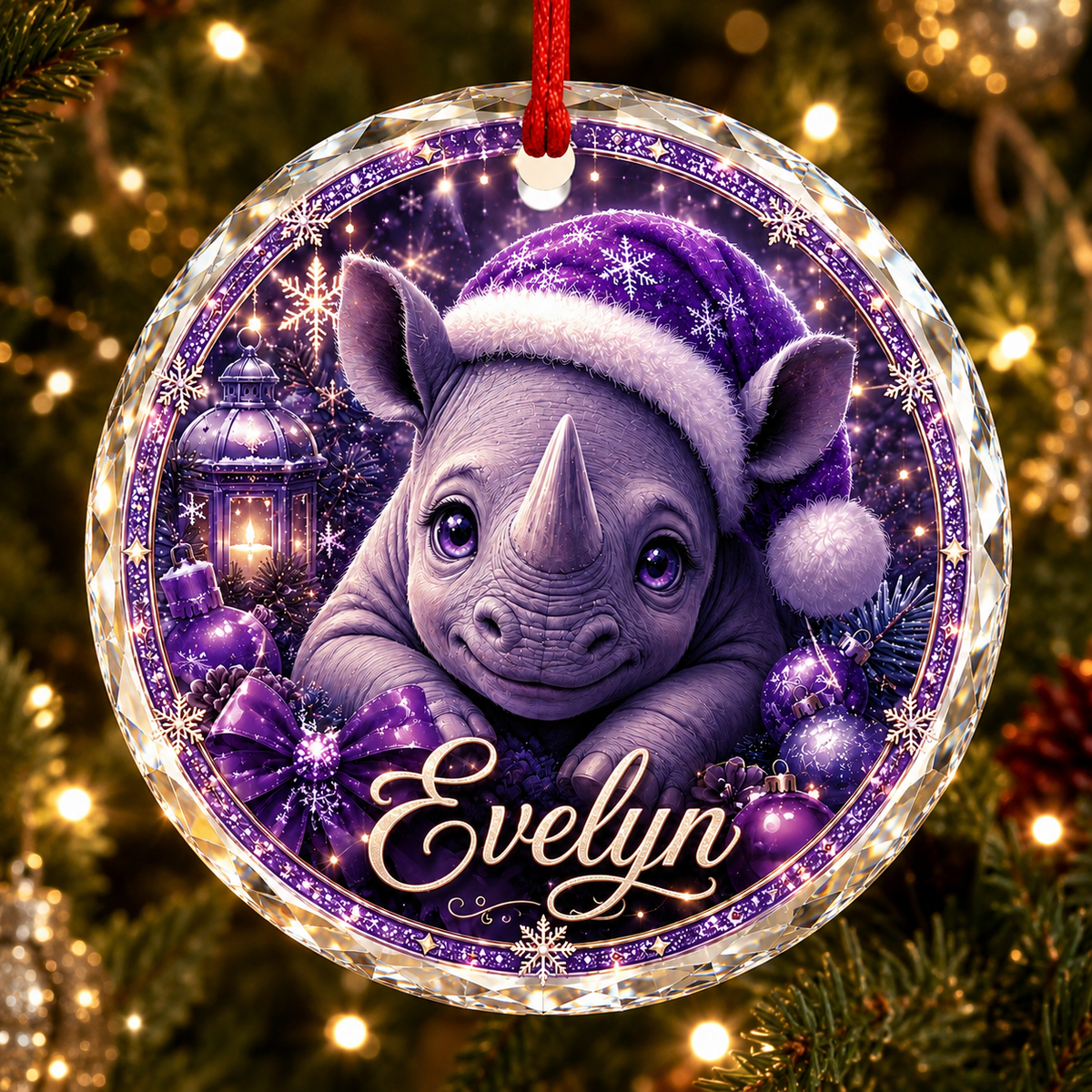 Purple Animal At Christmas Rhinoceros