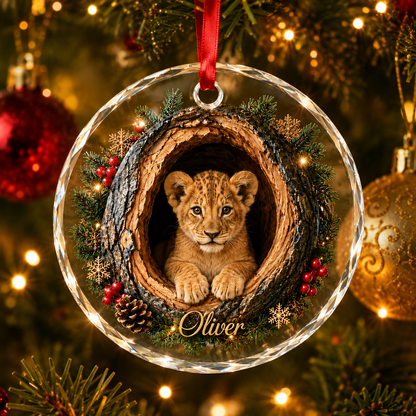 Animal Glass Ornament Tree Hollow Lion