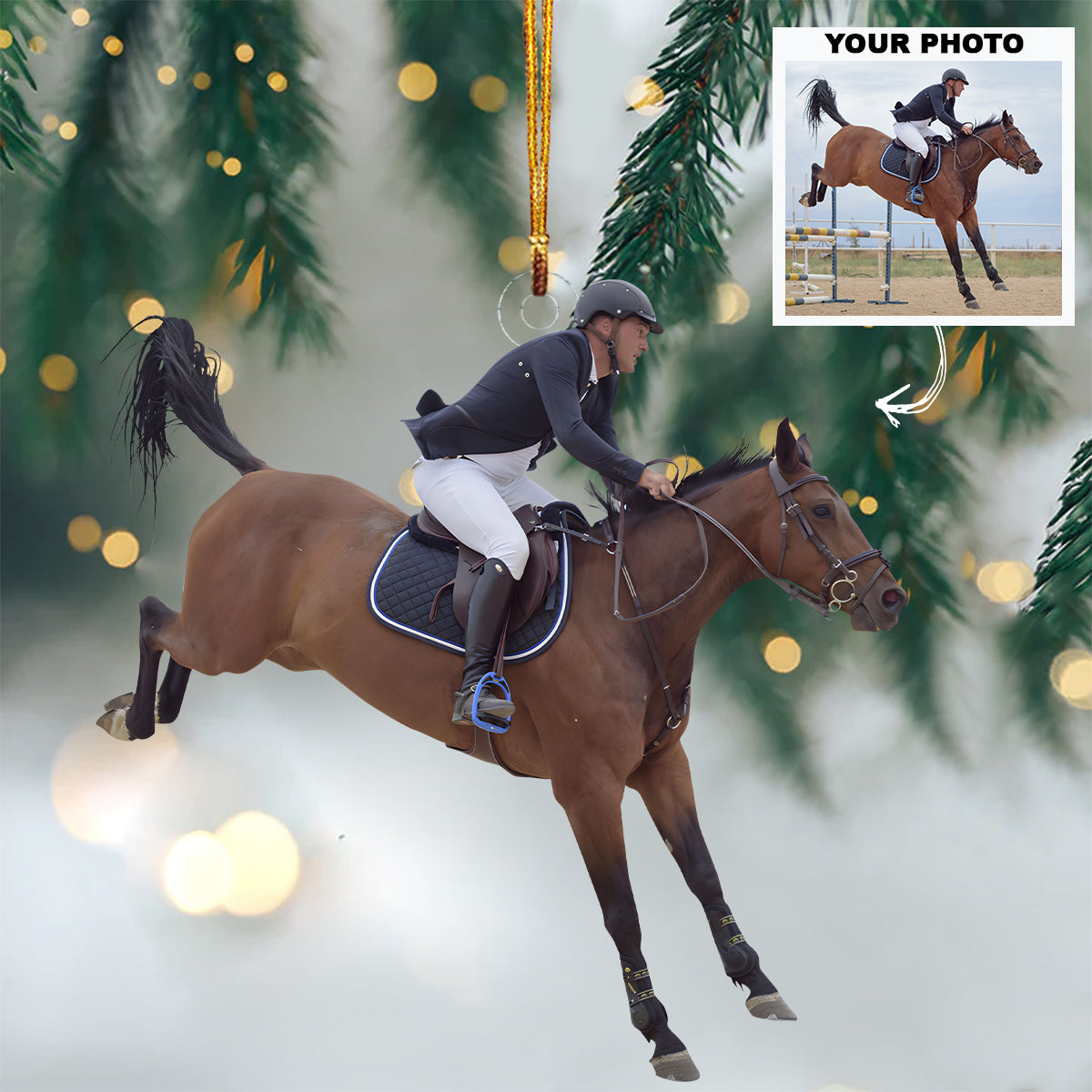 Custom Photo Horse Riding Equestrian Ornament | Custom Photo Family Acrylic Christmas Tree Decoration Gift THH22