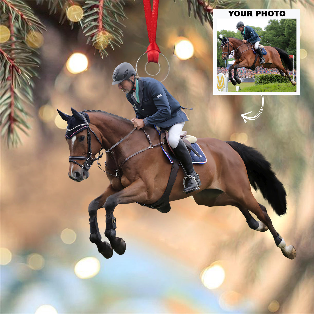 Custom Photo Horse Riding Equestrian Ornament | Custom Photo Family Acrylic Christmas Tree Decoration Gift THH22