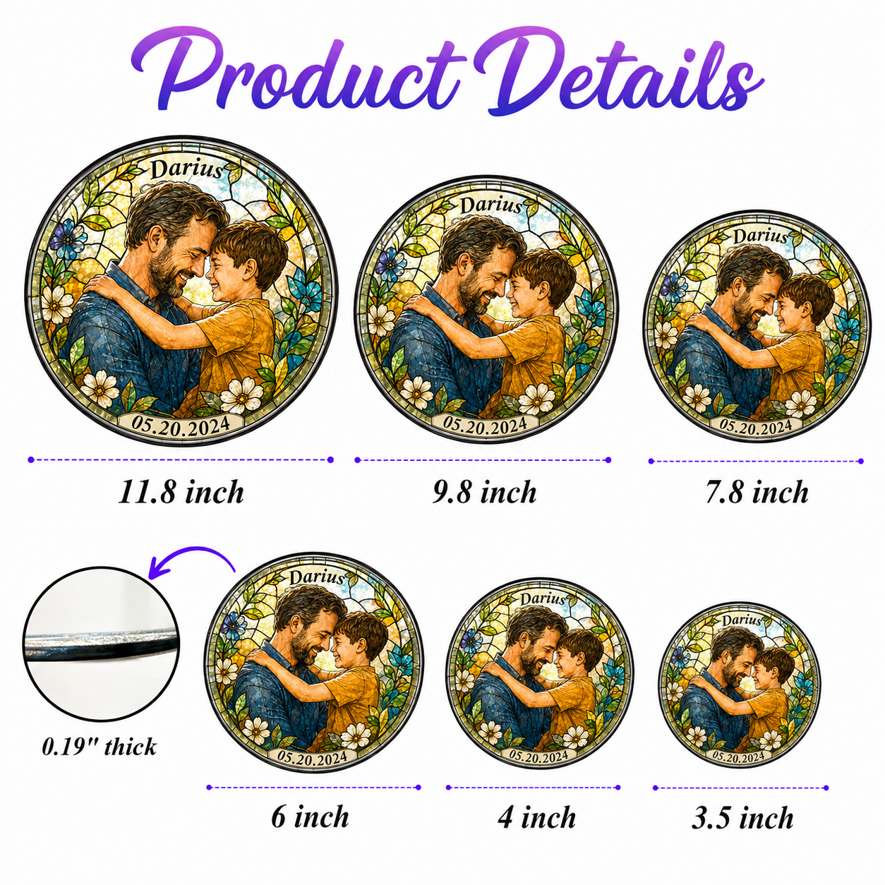 Custom Dad & Son Photo Stained Glass Suncatcher – Personalized Dad Gifts | Gift For Dad TOM99
