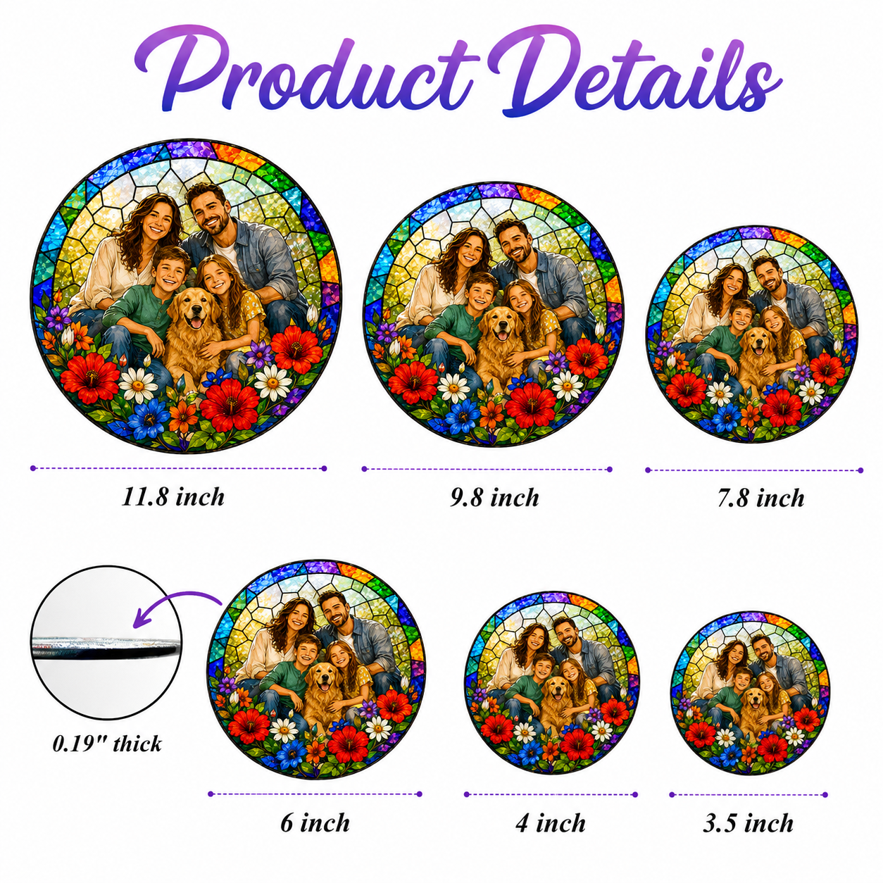 Custom Family Dad Photo Stained Glass Suncatcher – Personalized Dad Gifts | Gift For Dad TOM99