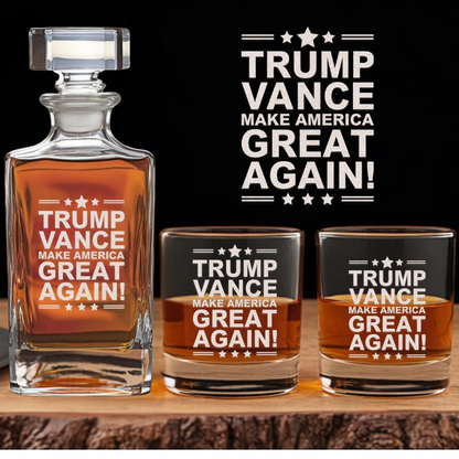Trump Vance Decanter & Whiskey Glass Set | Engraved 45-47th President Trump Whiskey Glass | Patriotic Gift for Him EO06