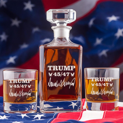 Trump 4547 Whiskey Decanter Set | Engraved Trump Presidential Whiskey Glasses