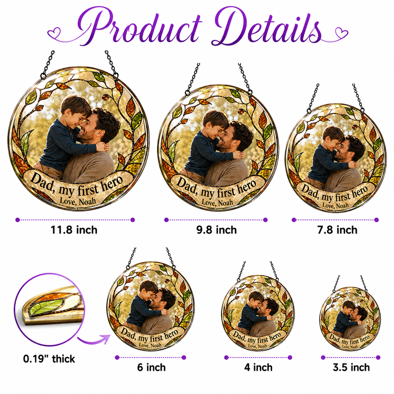 Custom Photo Dad, My First Hero Stained Glass Suncatcher – Personalized Dad Gifts | Gift For Dad TOM99