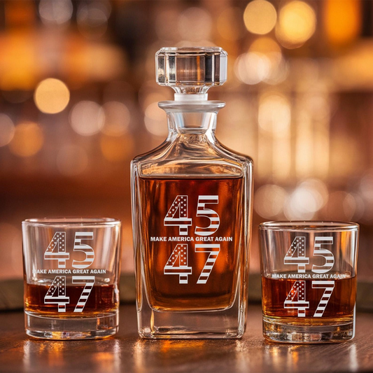 45 47 MAGA Trump Decanter With Whiskey Glass | Trump 2024 | Patriotic Gift | 47 Presidential | Make America Great Again | MAGA gift
