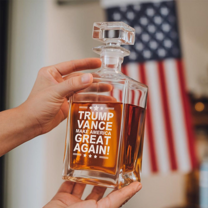 Trump Vance Decanter & Whiskey Glass Set | Engraved 45-47th President Trump Whiskey Glass | Patriotic Gift for Him EO06