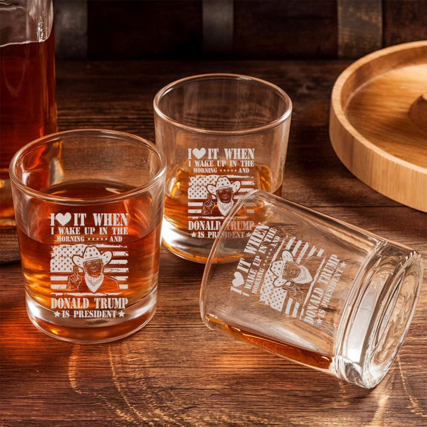 I Love It When I Wake Up And Trump Is President 2025 Whiskey Glass | Engraved 45-47th President Trump | Funny Political Gift for Trump Fans
