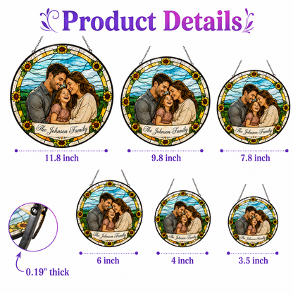 Custom Dad Family Photo Stained Glass Suncatcher – Personalized Dad Gifts | Gift For Dad TOM99