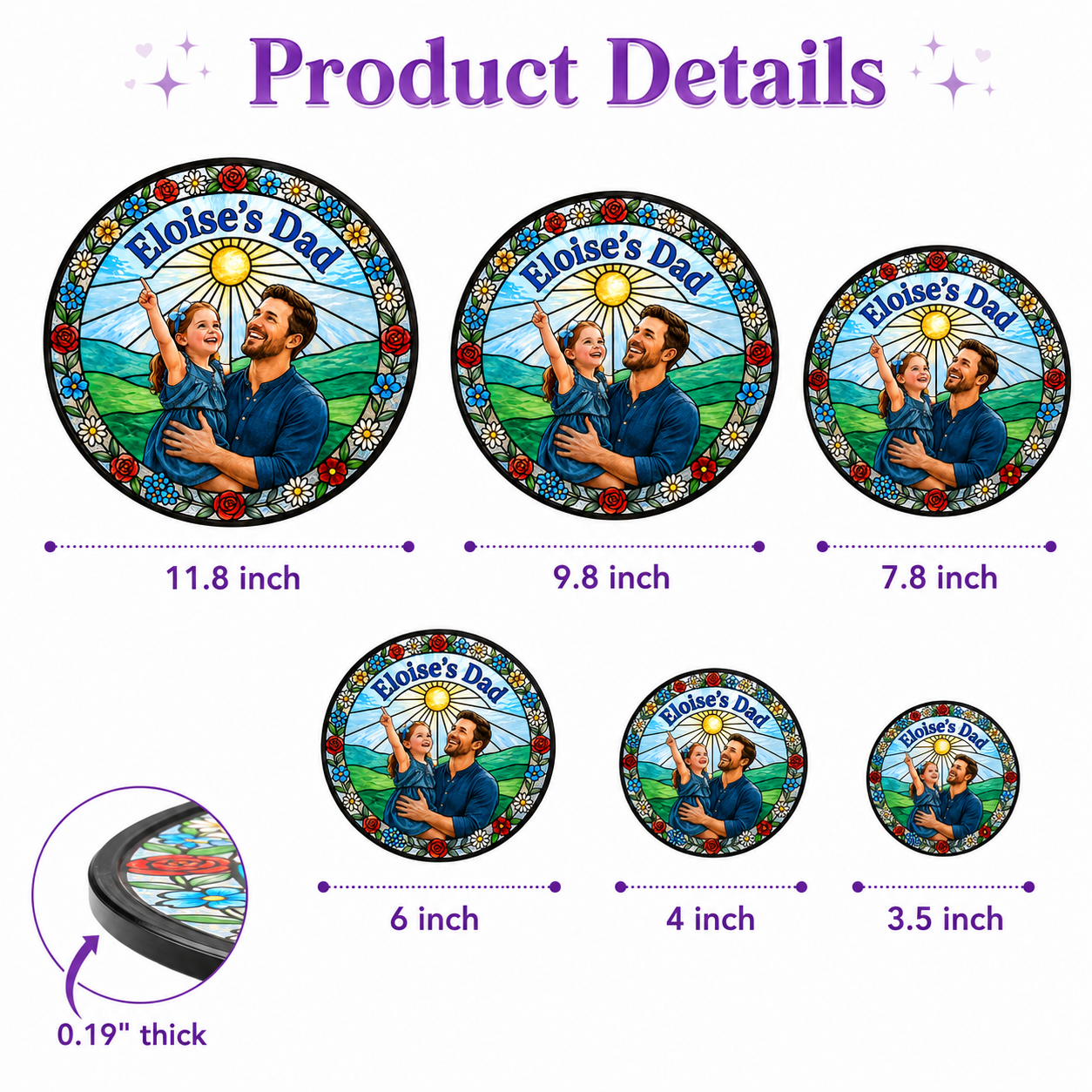 Custom Dad & Daughter Photo Stained Glass Suncatcher – Personalized Dad Gifts | Gift For Dad TOM99