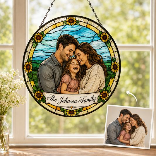 Custom Dad Family Photo Stained Glass Suncatcher – Personalized Dad Gifts | Gift For Dad TOM99