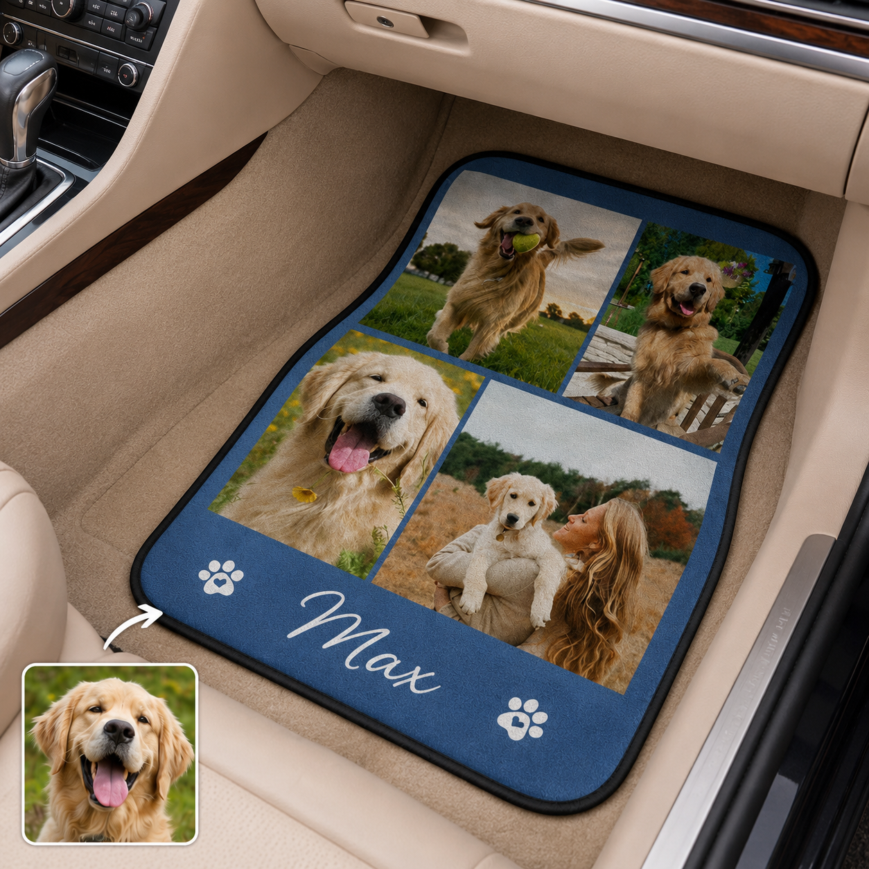 Custom Pet Portrait Car Floor Mats 4-Piece Set, Personalized Dog Lover Auto Accessories THUC99