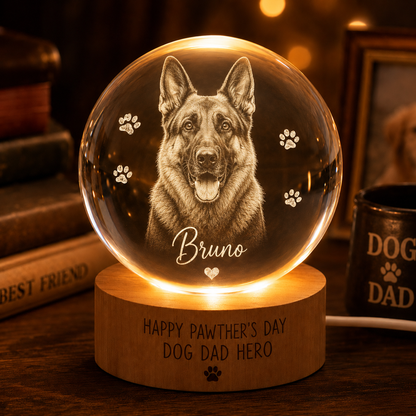 Custom Photo Dog Dad Crystal Ball Light, PersonalizedNight Light Gift For Dog Lover THUC99