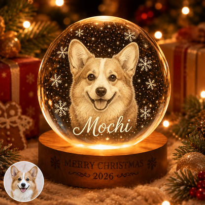 Custom Dog Photo Crystal Lamp, Personalized Pet Crystal Ball Night Light, Dog Memorial Gift THUC99