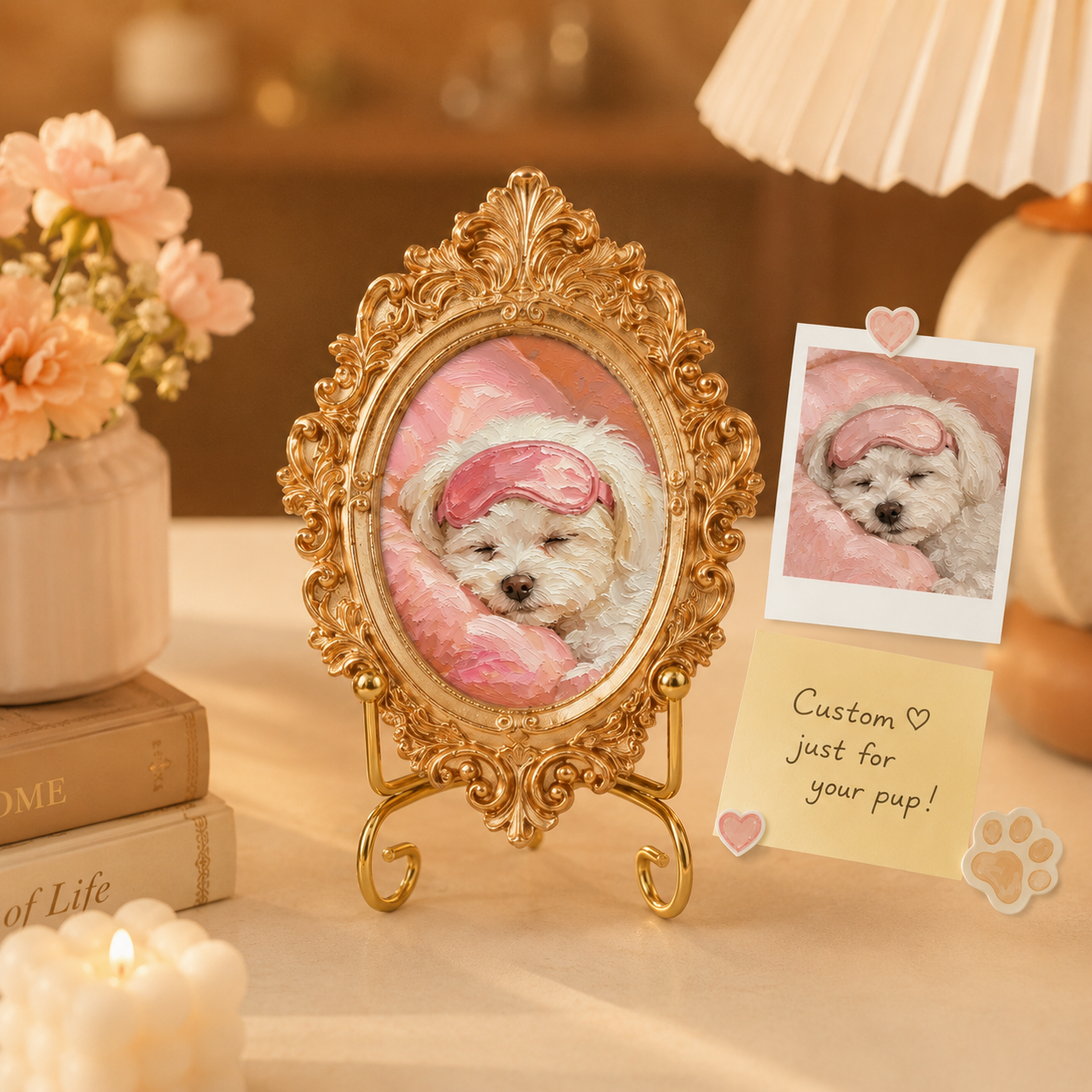 Custom Dog Sleeping Magnet, Personalized Pet Photo Vintage Frame, Dog Lover Gift THUC99