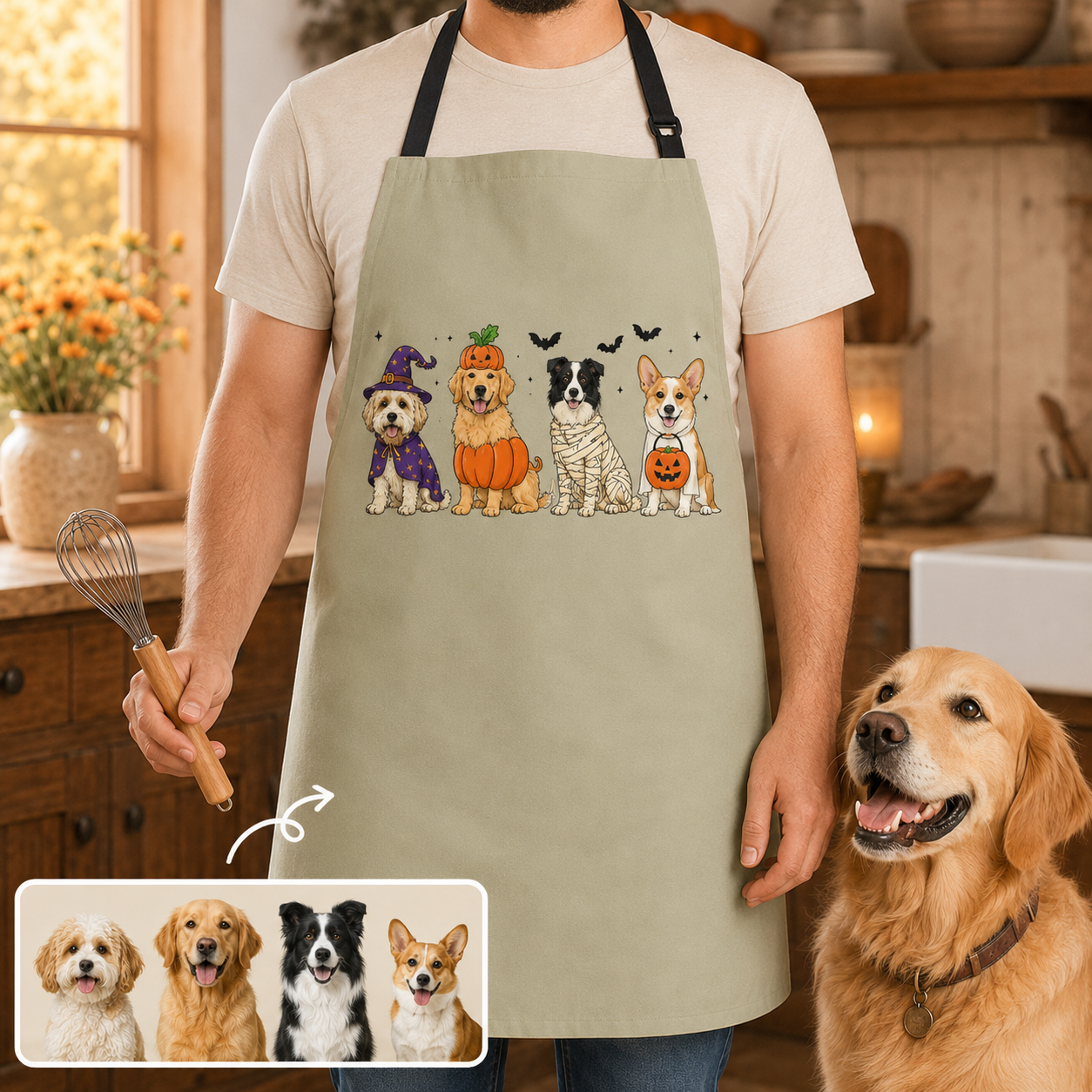 Custom Pet Photo Apron Personalized Dog Lover BBQ Apron, Unique Kitchen Apron Gift for Dog Mom and Dad THUC99