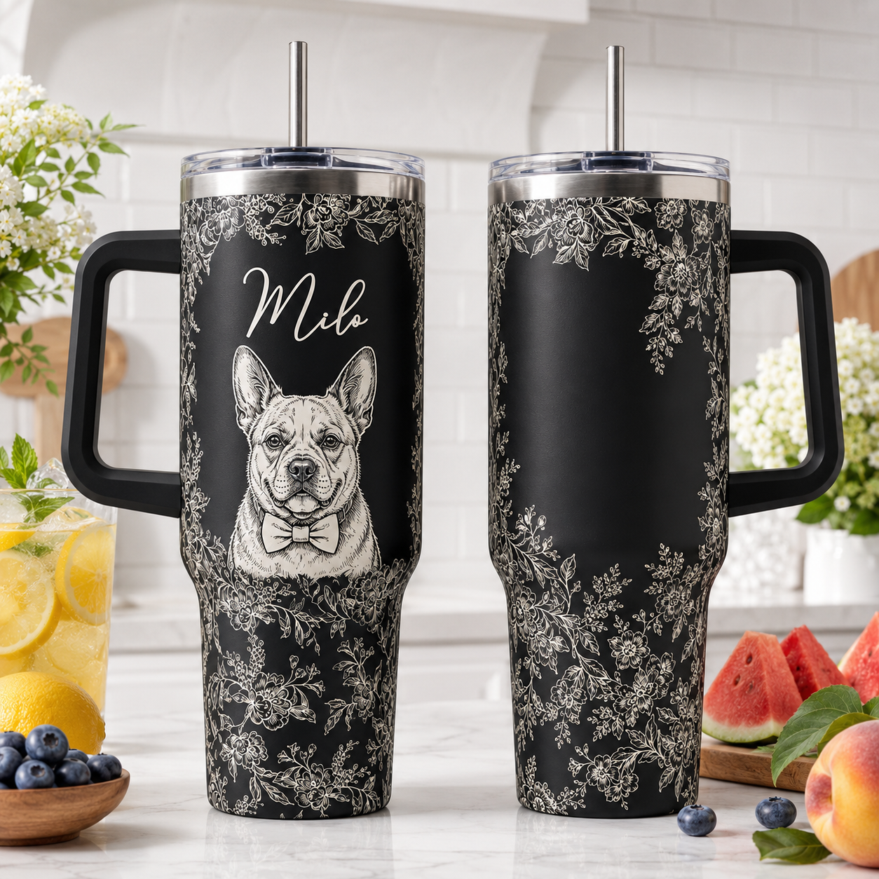 Custom Dog Picture 40oz Tumbler – Personalized Pet Lover Stainless Steel Travel Mug THUC99