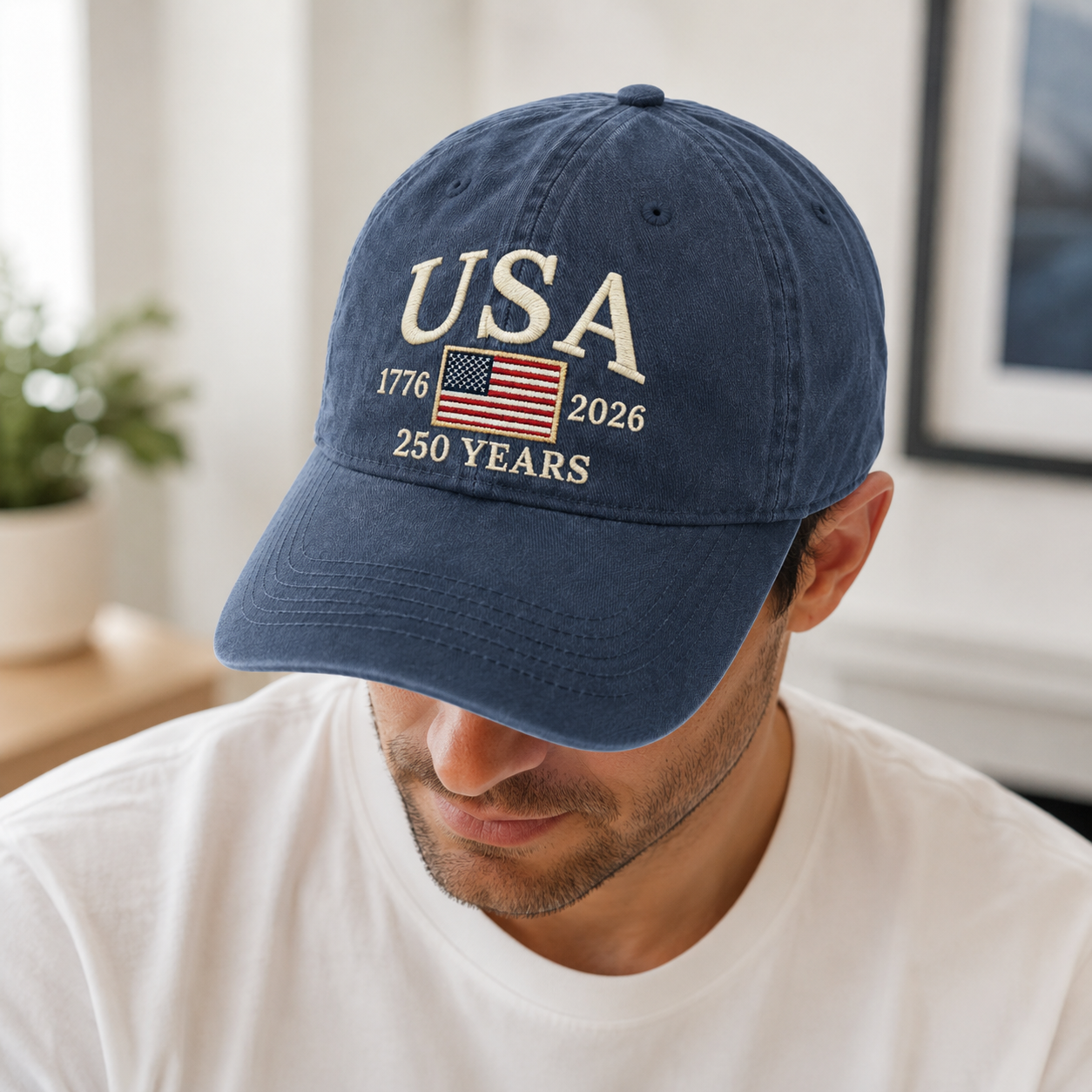 USA 250th Anniversary Embroidered Vintage Dad Hat Celebrating 250 Years of American Freedom THUC99