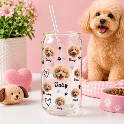 Custom Dog Photo Iced Coffee Glass – 16oz Personalized Cup with Bamboo Lid THUC99 (Copy)
