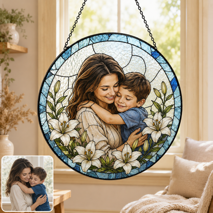 Custom Photo Mom Stained Glass Window Hanging, Personalized Mother’s Day Suncatcher Keepsake THUC99