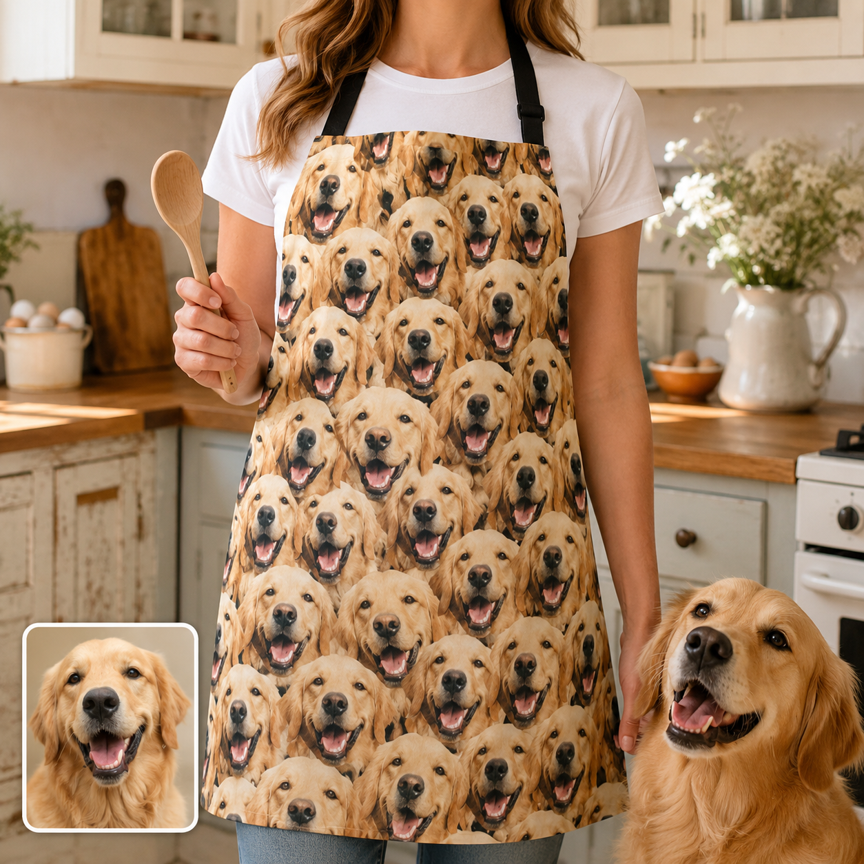 Custom Pet Photo Apron Personalized Dog Lover BBQ Apron, Unique Kitchen Apron Gift for Dog Mom and Dad THUC99