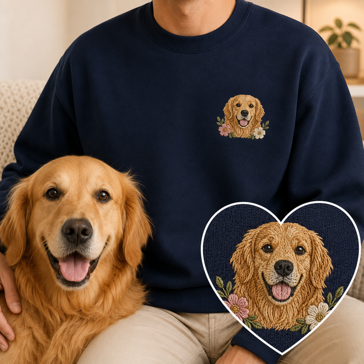 Personalized Pet Portrait Hoodie, Custom Dog Photo Embroidered Sweatshirt THUC99