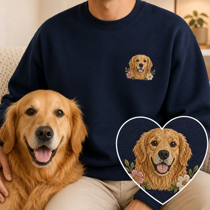 Personalized Pet Portrait Hoodie, Custom Dog Photo Embroidered Sweatshirt THUC99
