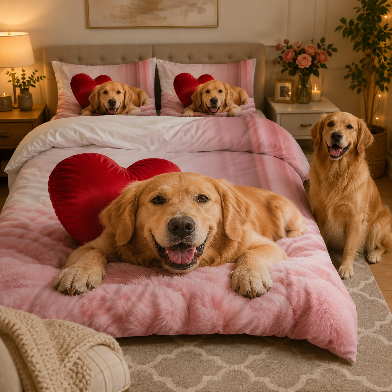 Personalized Dog Duvet Cover, Custom Pet Photo Bedding Set With Pillowcases THUC99