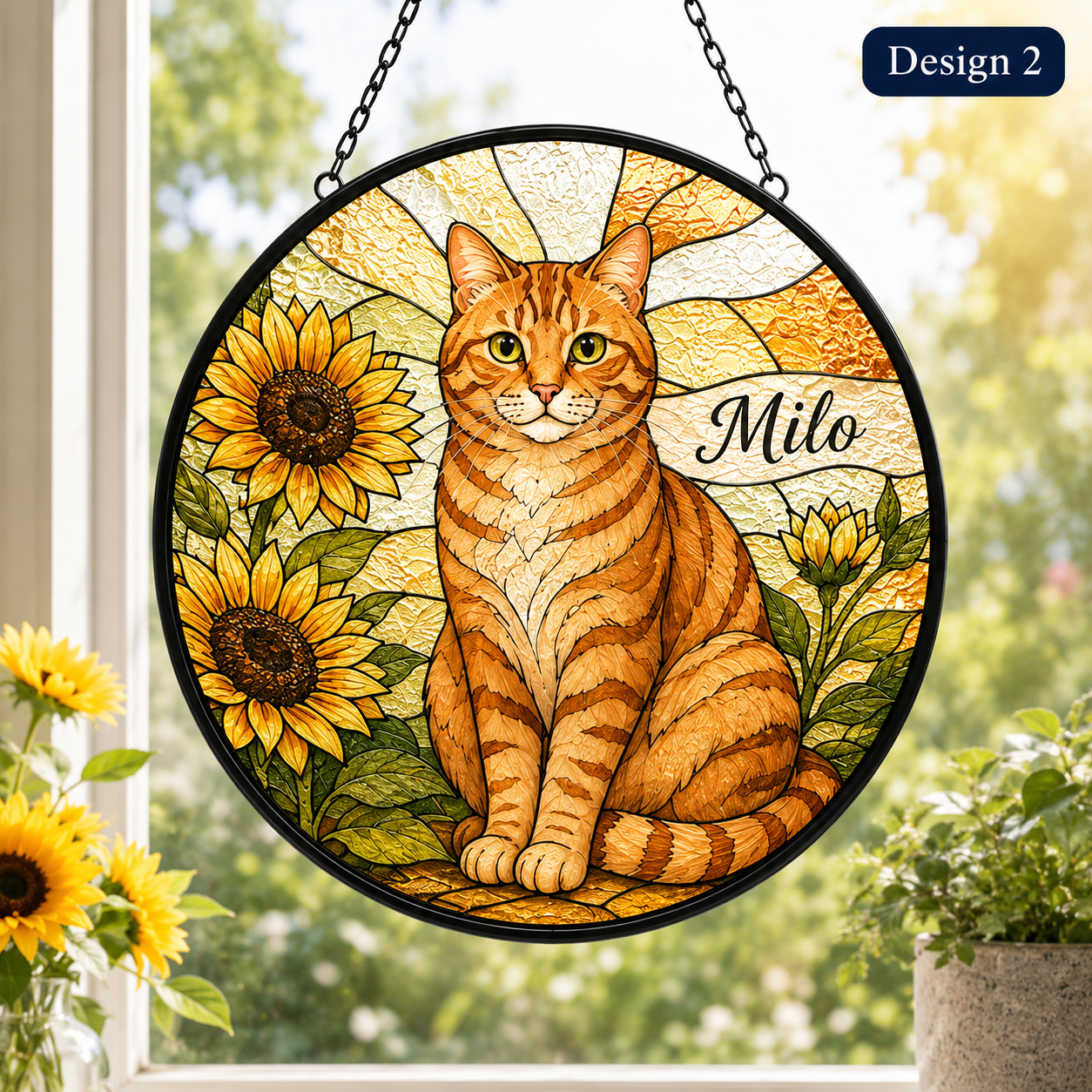 Custom Photo Pet Cat Glass Suncatcher – Personalized Cat Sympathy Memorial Gift THUC99