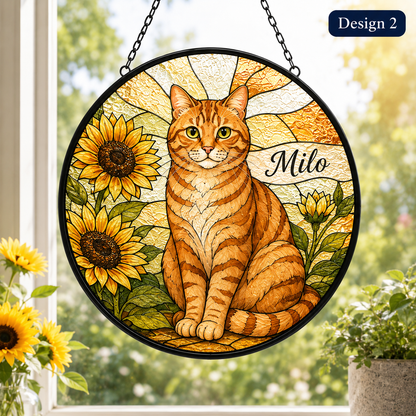 Custom Photo Pet Cat Glass Suncatcher – Personalized Cat Sympathy Memorial Gift THUC99
