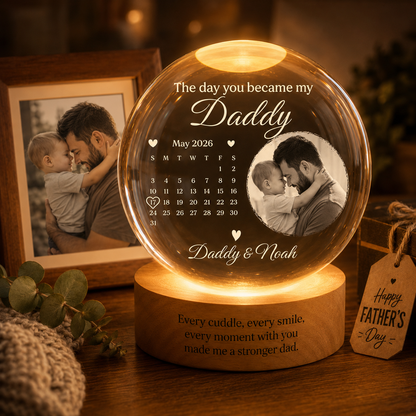 Custom Daddy Crystal Ball Lamp With Photo, Personalized Night Light Gift For Him THUC99
