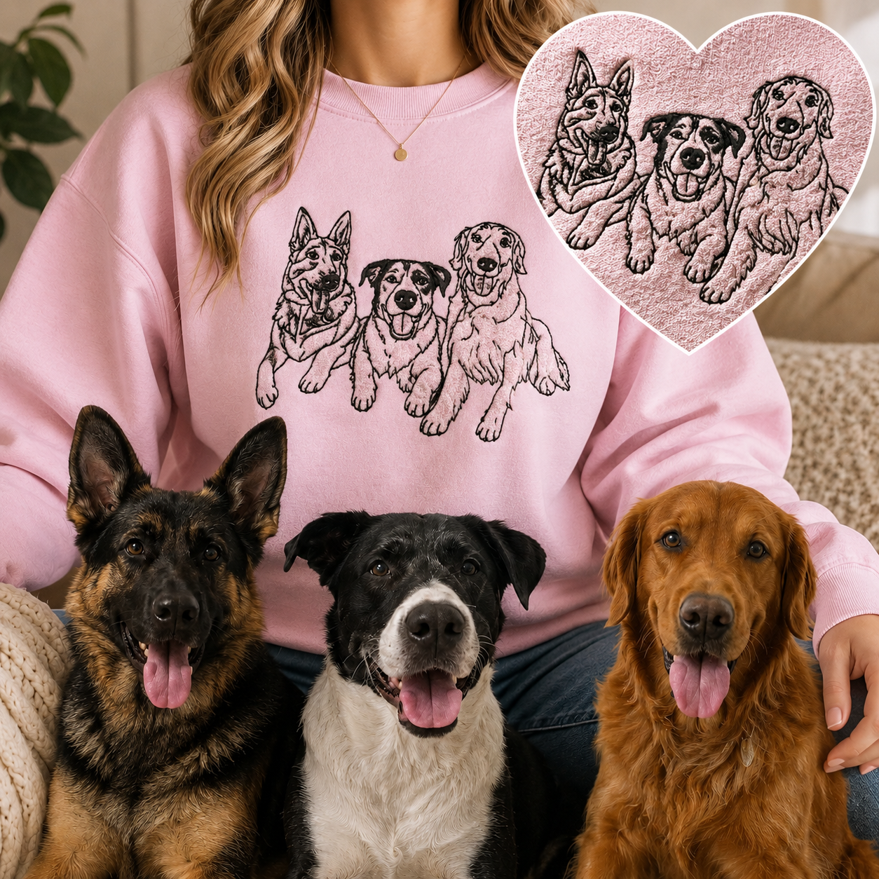 Custom Photo Dog Sweatshirt, Embroidered Pet Portrait Crewneck THUC99