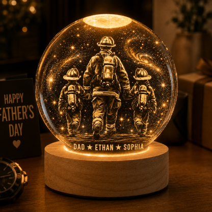 Custom Dad Firefighter Crystal Ball Light, Personalized Name Kid Night Light Gift For Dad THUC99