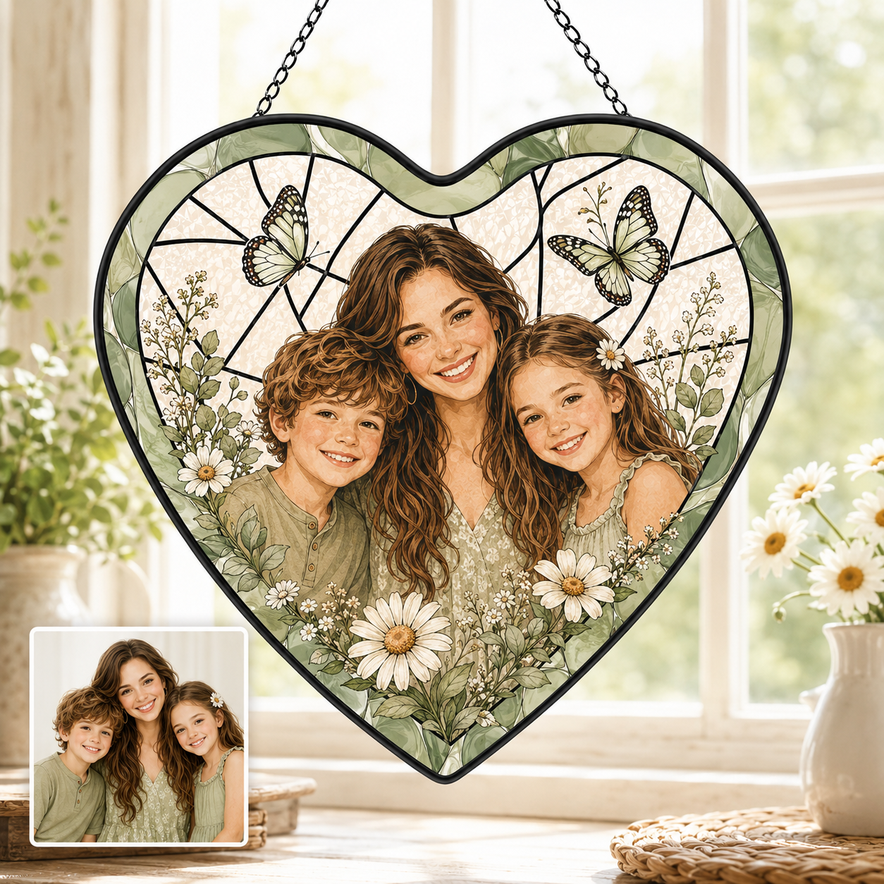 Personalized Mom Photo Stained Glass Suncatcher, Custom Nana Gift Window Hanging Keepsake Decor THUC99