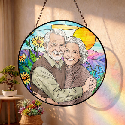 Custom Photo Grandma & Grandpa Glass Suncatcher – Custom Portrait Window Decor, Mom Gift THUC99