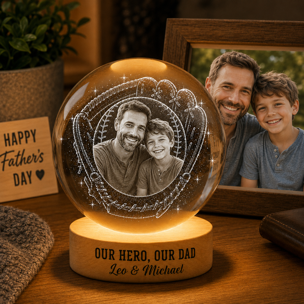 Personalized Dad  Crystal Ball Lamp, Custom Photo Night Light Gift From Kids THUC99