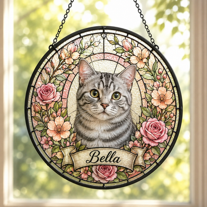 Custom Photo Cat Lover Window Hanging – Personalized Pet Memorial Suncatcher | Sympathy Gift for Cat Owner THUC99