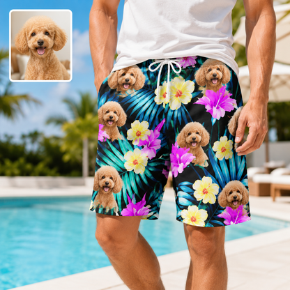 Custom Pet Face Swim Shorts Personalized Dog Photo Beach Trunks for Vacation THUC99
