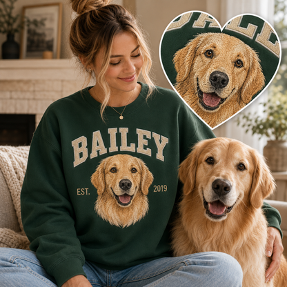 Custom Dog Photo Embroidered Sweatshirt – Personalized Pet Portrait Sweatshirt THUC99