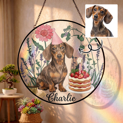 Custom Pet Birthday Suncatcher – Custom Photo Dog Portrait Window Hanging Decor (THUC99)