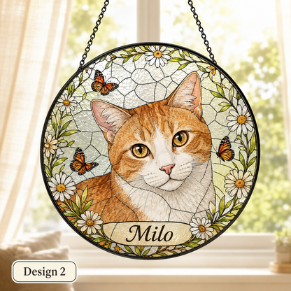 Custom Cat Photo Glass Suncatcher – Personalized Pet Memorial Window Hanging Decor THUC99