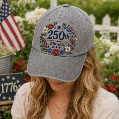 America 250th Birthday Embroidered Washed Cotton Hat Patriotic Adjustable Baseball Cap THUC99