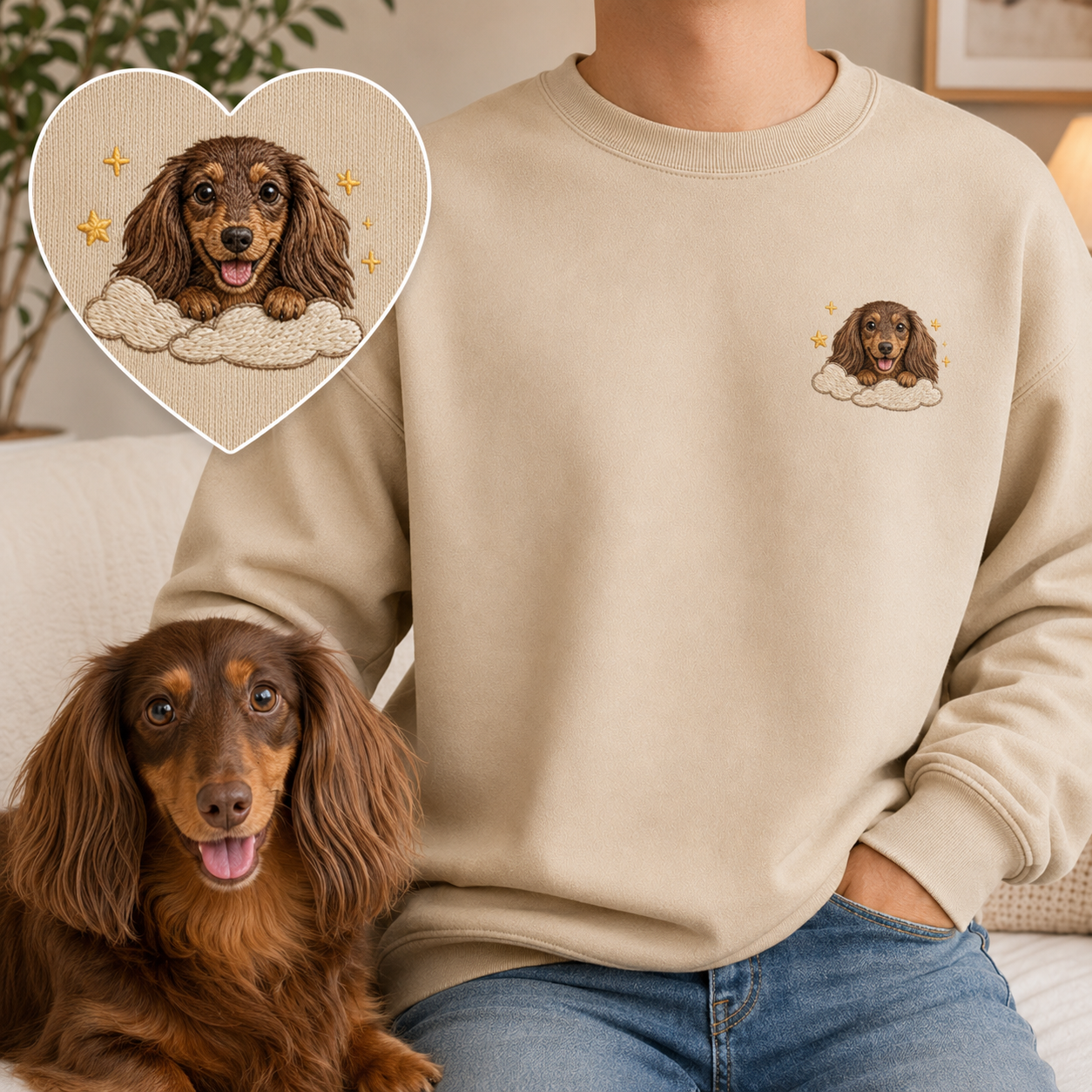 Custom Pet Embroidered Sweatshirt, Personalized Dog Portrait Hoodie Gift THUC99