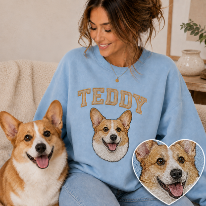 Custom Pet Photo Sweatshirt, Dog Face Embroidered Crewneck & Hoodie THUC99