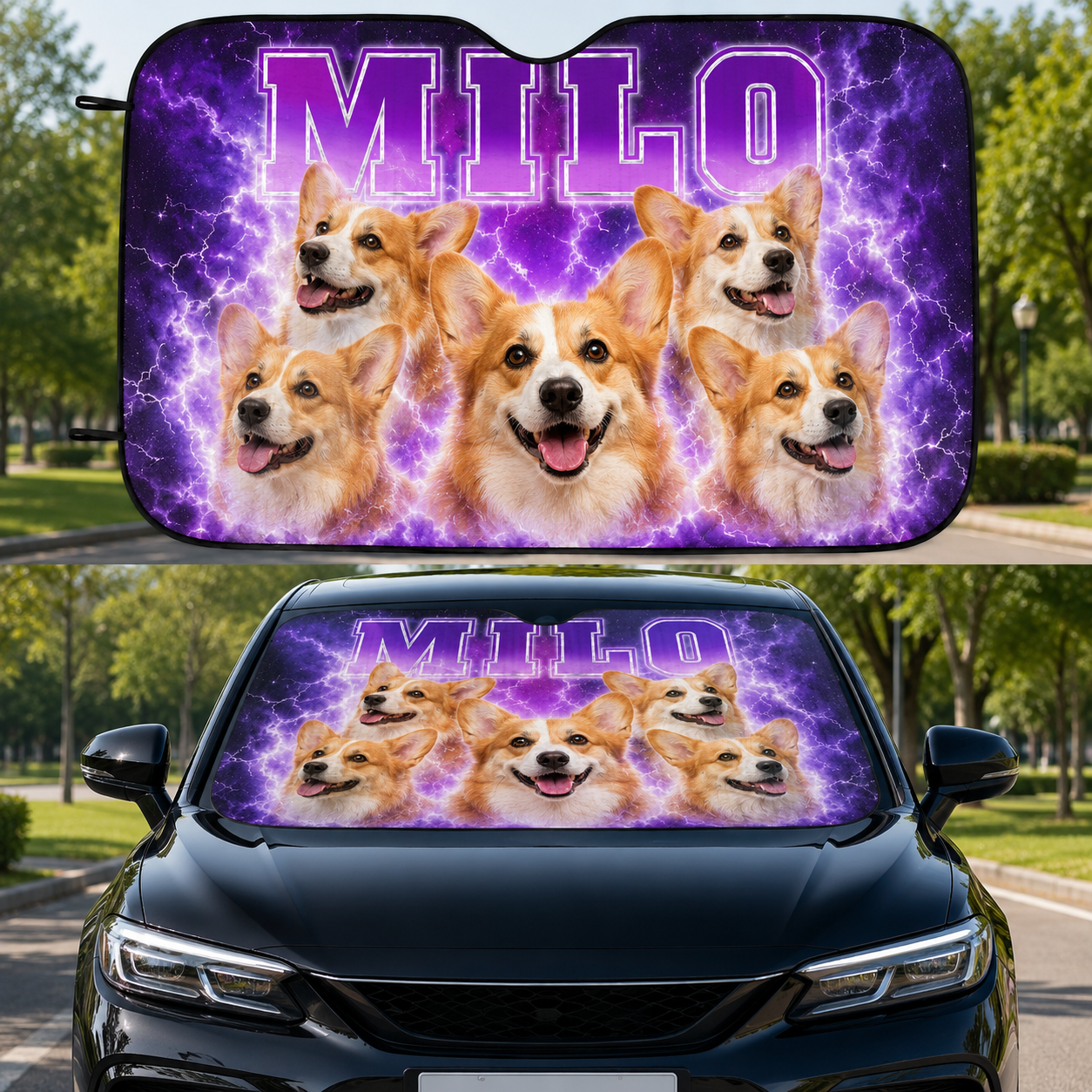 Personalized Dog Car Window Sunshade, Custom Photo Pet Windshield Cover, Car Accessories for Dog Lovers THUC99