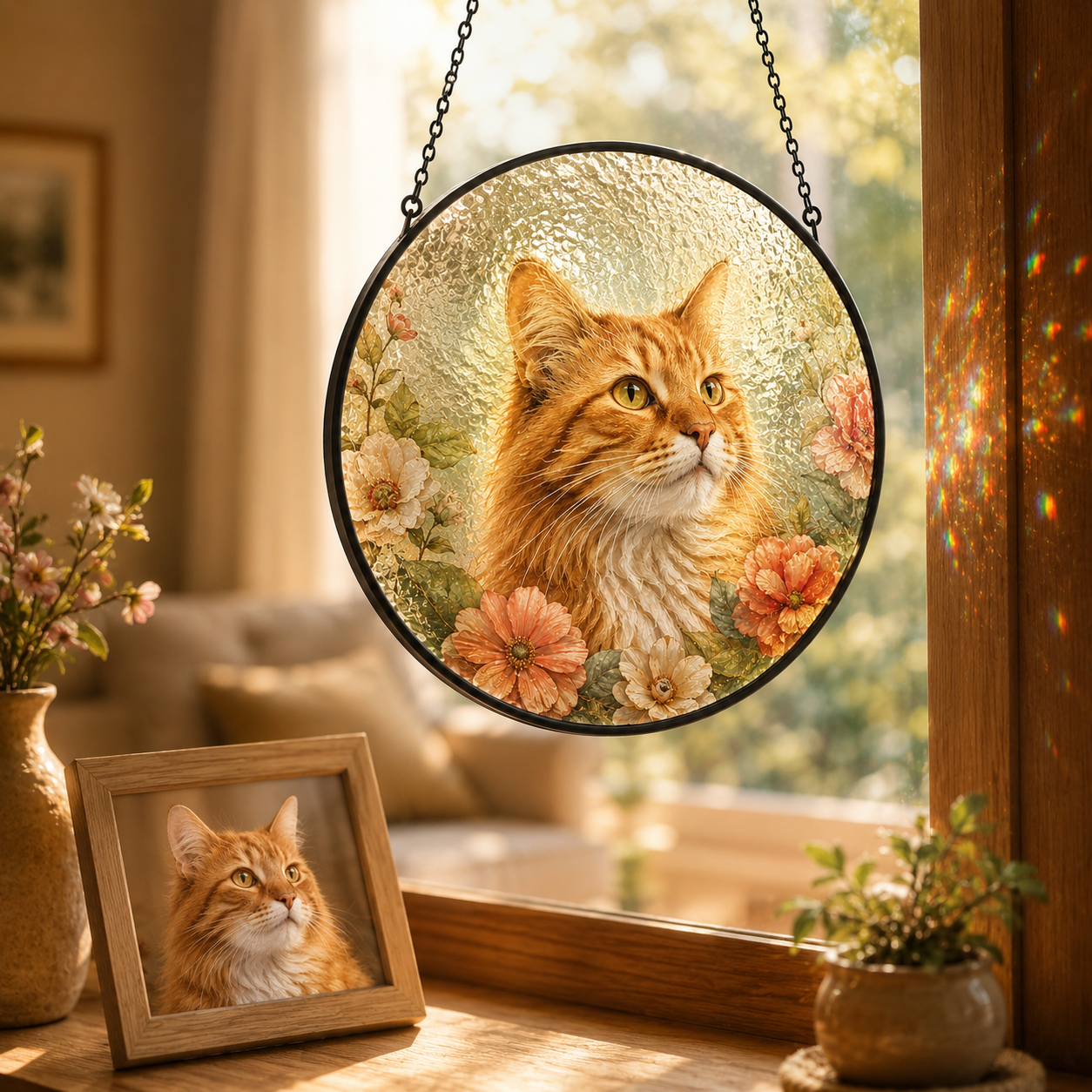 Custom Photo Cat Lover Glass Suncatcher Gift – Personalized Pet Cat Memorial Window Hanging | Custom Cat Lover Gift THUC99