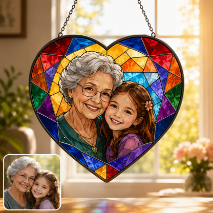 Personalized Mom Photo Glass Suncatcher, Custom Mother Child Window Hanging Gift THUC99