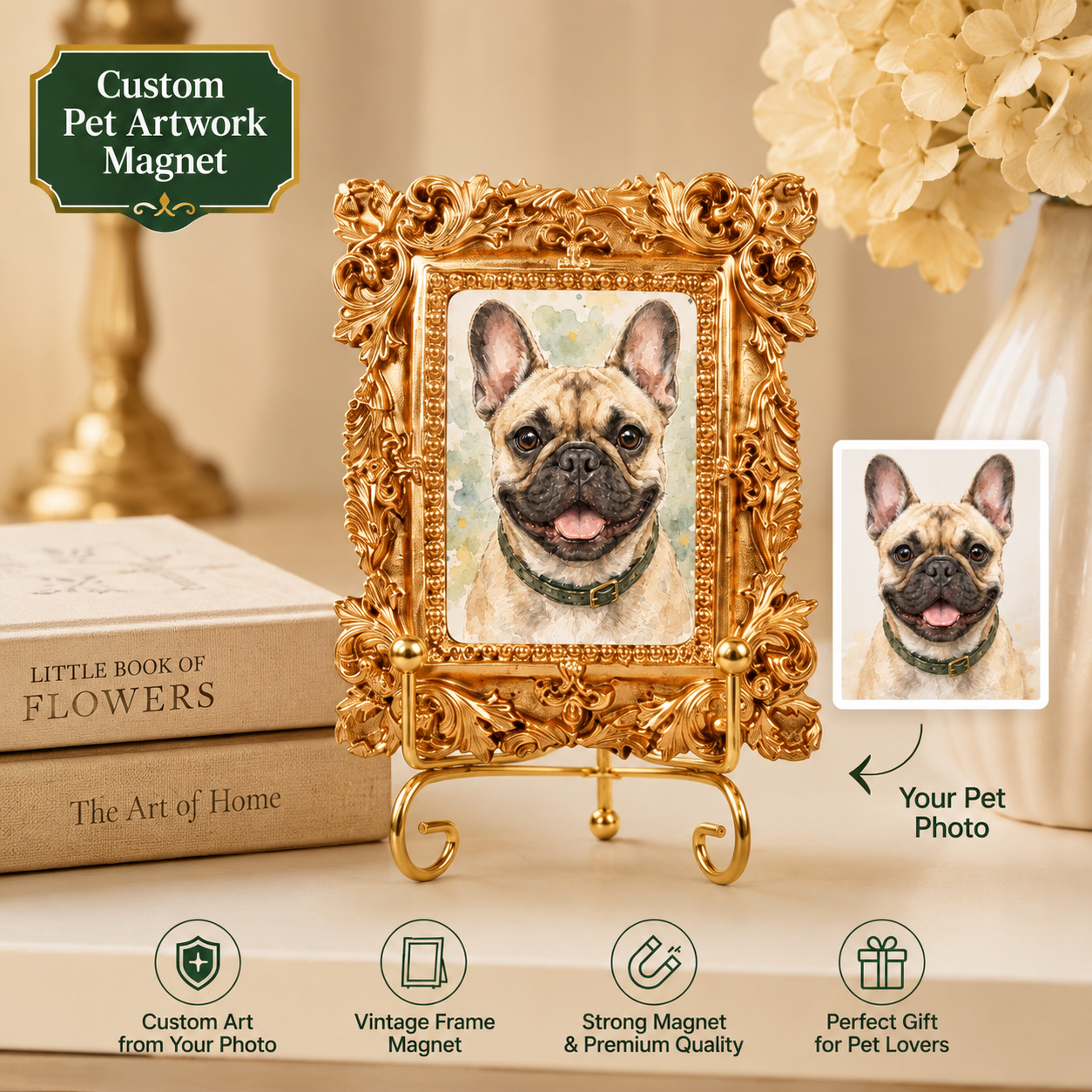 Custom Dog Vintage Photo Frame Magnet, Personalized Pet Portrait Fridge Magnet, Dog Lover Gift THUC99